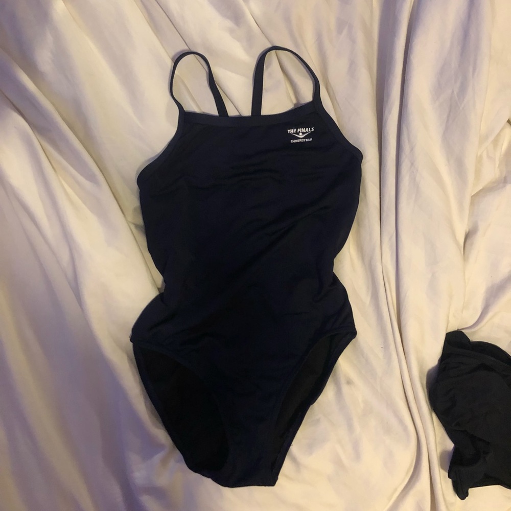 2 competitive navy and black swimsuits